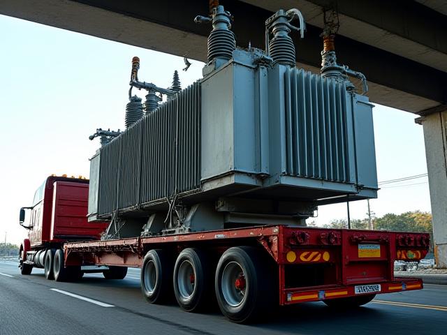 Industrial power transformer transport on multi-axle trailer