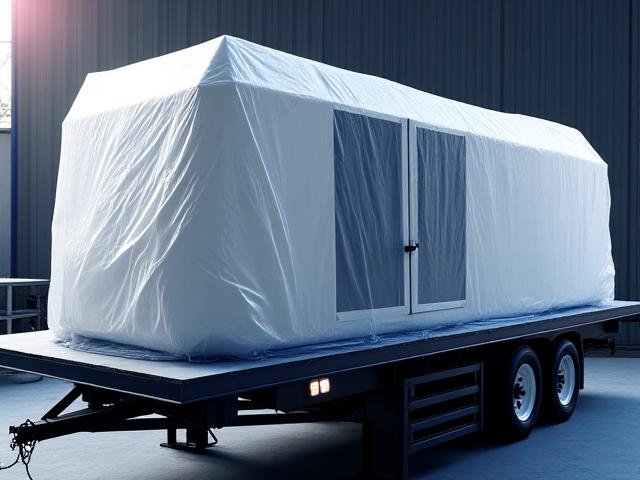 Large CNC machine being transported on a step-deck trailer