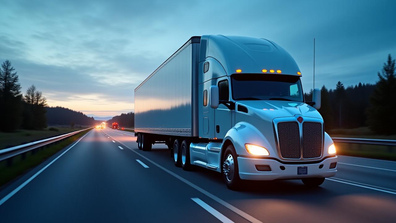 Modern Shimyer refrigerated trailer transit during twilight, emphasizing cooling precision