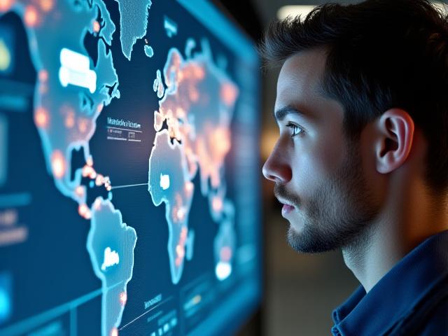 Logistics manager looking at a high-tech data interface